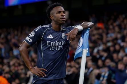 Vinícius Júnior celebrates scoring against Manchester City
