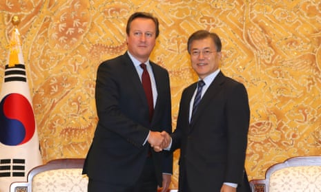 David Cameron meeting the South Korean president Moon Jae-in at the presidential Blue House in Seoul, South Korea.