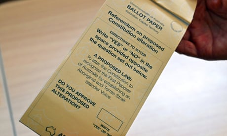The ballot paper is seen at a voting centre during early voting for the Indigenous voice to parliament referendum in Canberra