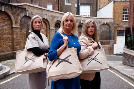 Alleged victims of Mohamed Al Fayed (L-R) Gemma, Lindsay and Jen in London on 31 October 2024
