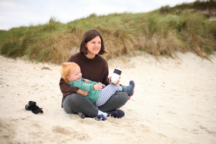 The writer’s wife and youngest son on Traigh a Bhaigh beach on the Isle of Barra.