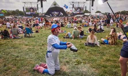 Rich Pelley as Elton John by the Pyramid stage