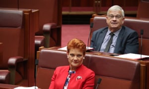 One Nation leader Pauline Hanson with Senate party colleague Brian Burston.