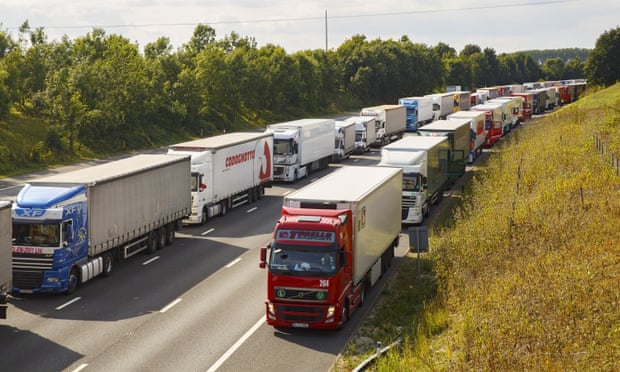 Lorries queuing on the motorway in Kent