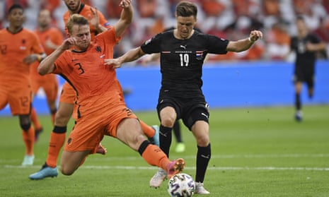Matthijs de Ligt stops Austria’s Christoph Baumgartner in his tracks during the Netherlands’ 2-0 victory