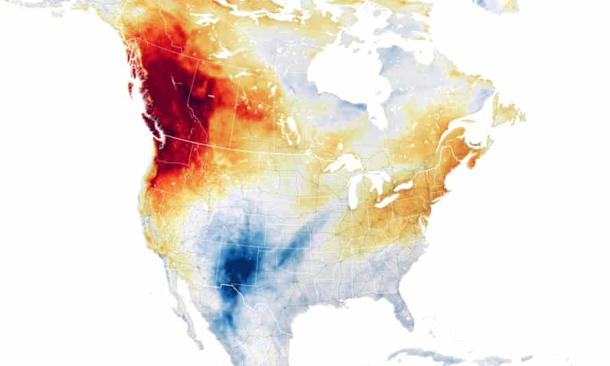 Air temperature anomalies across the western US and Canada on 29 June 2021