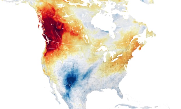 Air temperature anomalies across the western US and Canada on 29 June 2021