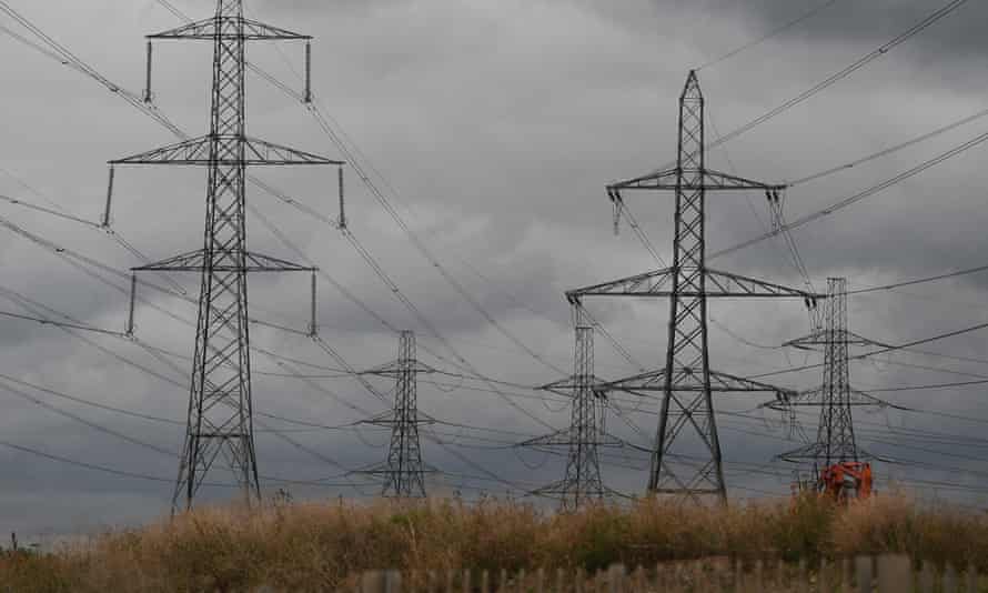 Electricity pylons transporting electricity for the National Grid are seen in east London.