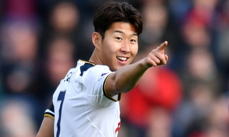 Son Heung-min celebrates scoring Tottenham’s second goal against Burnley.