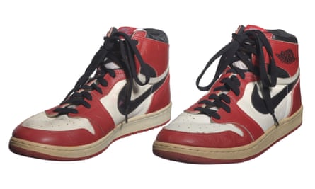 A pair of Air Jordan 1 trainers worn and autographed by Michael Jordan.