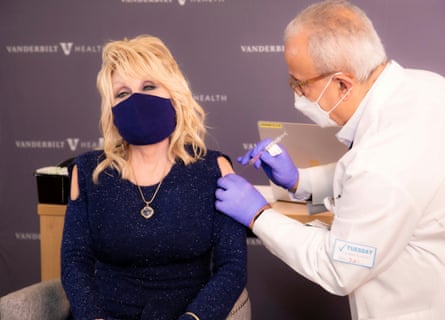 Dolly Parton receiving the Moderna vaccine she helped to fund.