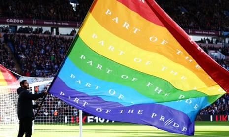 A rainbow flag displayed before an Aston Villa match at Villa Park, Birmingham.