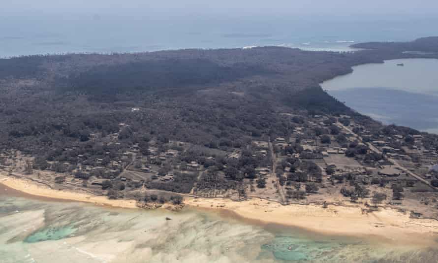 Damage is seen in Nomuka, Tonga, from a New Zealand air force reconnaissance flight.