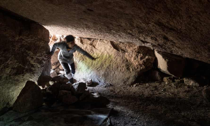 Inside the Shelter Stone rock cavern.