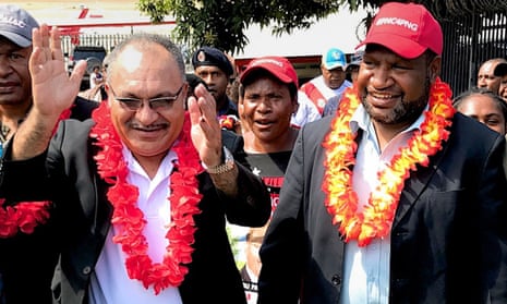 Peter O’Neill (L) and then finance minister James Marape in Port Moresby
