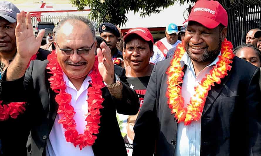 Former prime minister Peter O’Neill and incumbent prime minister James Marape in 2017