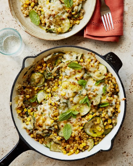 Sami Tamimi’s courgette, sweetcorn and maftoul bake.