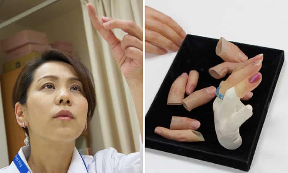 Yukako Fukushima, who makes prosthetic small fingers for reformed Japanese gangsters, at her workshop in Osaka, Japan.