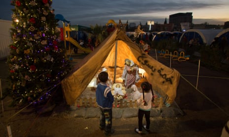 Refugees in Ankawa camp, near Erbil in Iraq, have set up a nativity scene