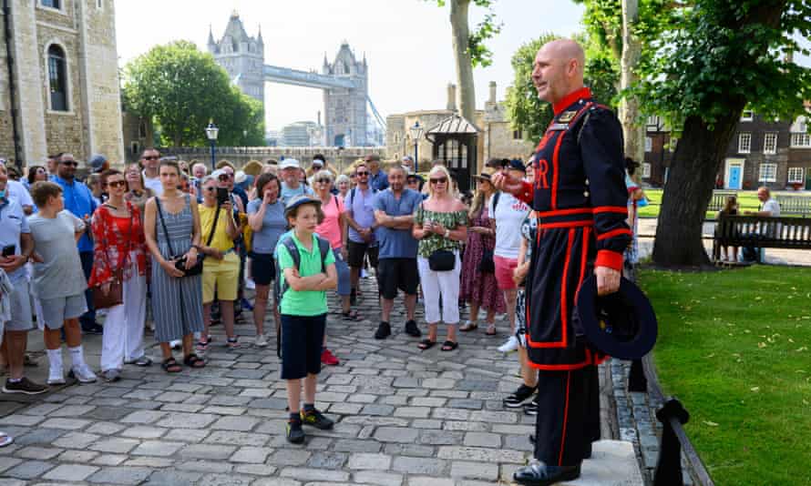 Yeoman Warder Barney Chandler leads a tour of the Tower of London