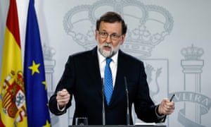 Spanish prime minister Mariano Rajoy gives a press conference at La Moncloa Palace in Madrid.