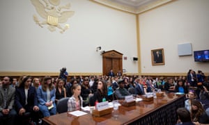 Climate youth activists, from left, Greta Thunberg, Jamie Margolin, Vic Barrett and Benjy Backer, appearing before Congress this morning