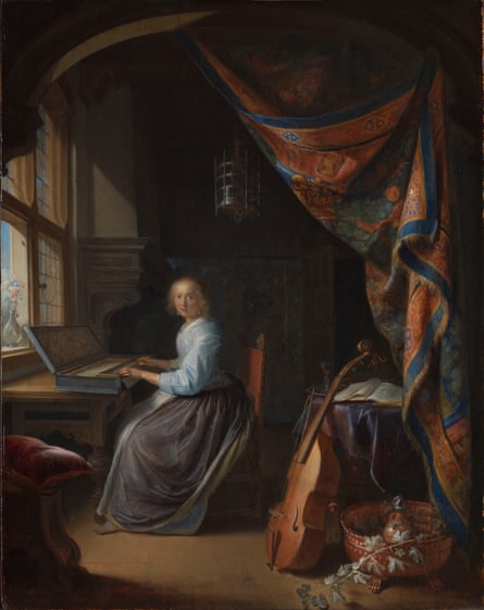 A Woman Playing a Clavichord by Gerrit Dou