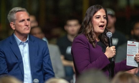 Elise Stefanik speaks next to McCarthy