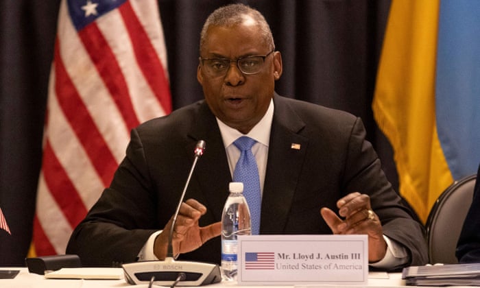 US Secretary of Defence, Lloyd Austin, at a meeting with members of a Ukraine Security Consultative Group at the US Air Base in Ramstein, Germany.