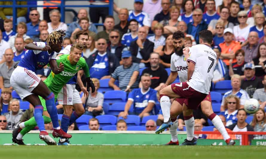 Trevoh Chalobah scores for Ipswich against Aston Villa in August 2018.