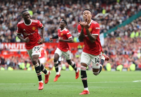 Jesse Lingard of Manchester United celebrates after scoring his side’s fourth goal.