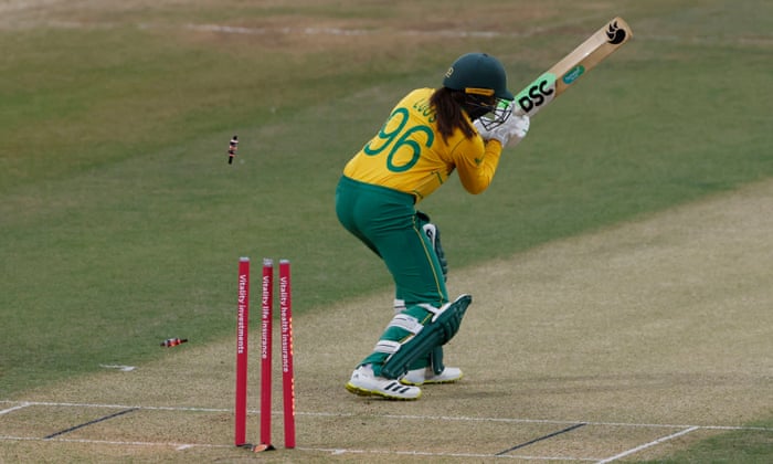 England v South Africa: first women’s T20 international – live! | Women's cricket 6 South Africa’s Sune Luus is bowled by England’s Katherine Brunt.