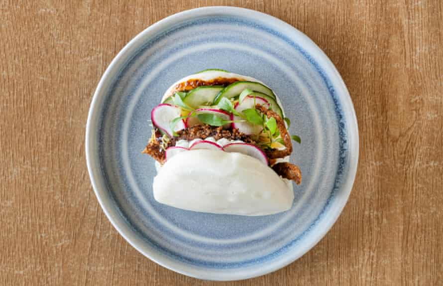 Singapore soft shell crab bao bun at Kota Malaysian restaurant in Porthleven, Cornwall