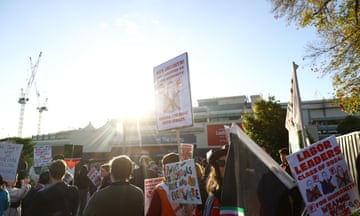 Activists with placards gather during a Pro-Palestine rally outside the 2024 Victorian Labor state conference in Melbourne, Saturday, May 18, 2024.