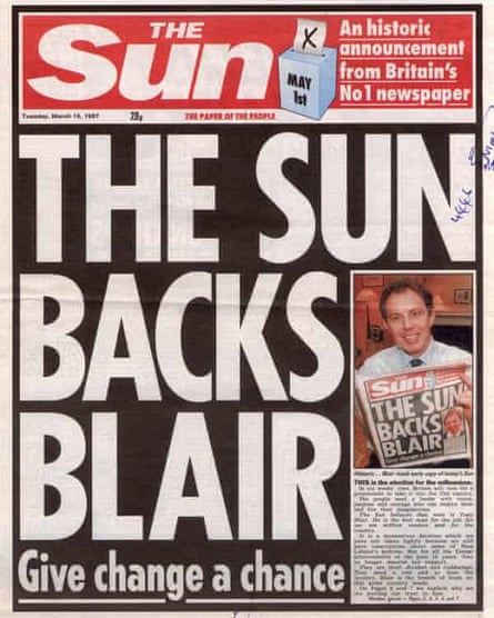 The Sun newspaper backs Tony Blair in March 1997.