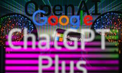 Illustration with logos for OpenAI, ChatGPT, Google Bard, Bing