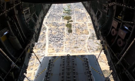 A Spanish air force plane drops aid to Gaza.