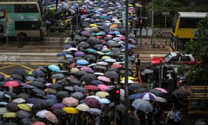 The teachers’ march moving through central Hong Kong.