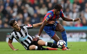 Crystal Palace’s Wilfried Zaha evades the tackle from Newcastle United’s Mikel Merino as The Magpies win 1-0 at St James’ Park.
