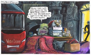 Martin Rowson cartoon 08.01.2022: Johnson discussing possible excuses with legal advisers