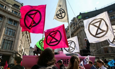 An Extinction Rebellion protest in Oxford Circus.