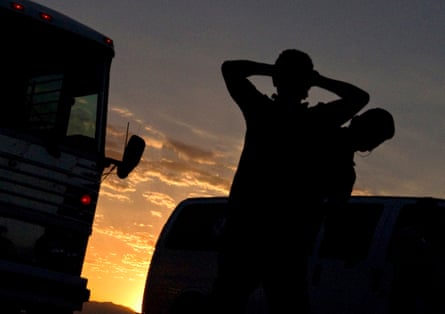 A person being searched on the tarmac before boarding a repatriation flight in Arizona in 2012.