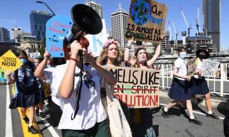 Students and protestors are seen during the School Strike 4 Climate protest in Brisbane
