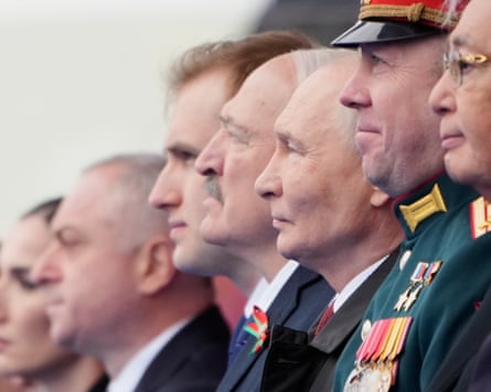Russian president Vladimir Putin, fourth from right, with foreign leaders.