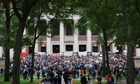 Demonstrators rally in support of Palestinians at Harvard University on Saturday.