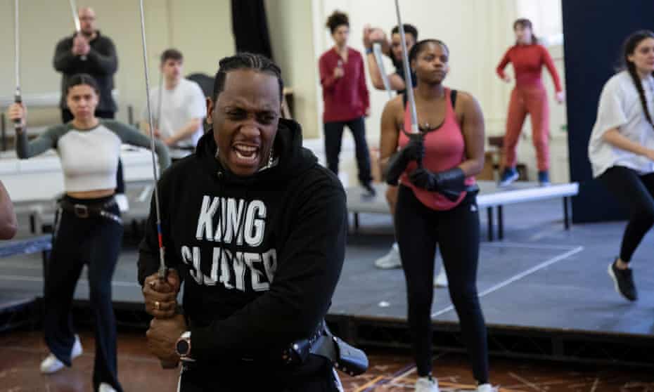 ‘I banned the word weak in rehearsals’ … Ashley Gayle (as Edward) and company in rehearsal for Wars of the Roses.