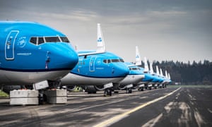 Grounded passenger planes at Groningen airport in Eelde, the Netherlands.