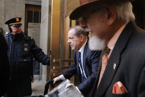 Harvey Weinstein exits a Manhattan court house as a jury continues with deliberations on February 21, 2020 in New York City.