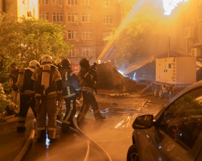 Russia targets Kyiv with missiles and drones, setting buildings ablaze and causing injuries