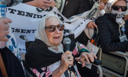 The Mothers of Plaza de Mayo demonstrate outside the Casa Rosada presidential palace, as they have done every Thursday since 1977.
